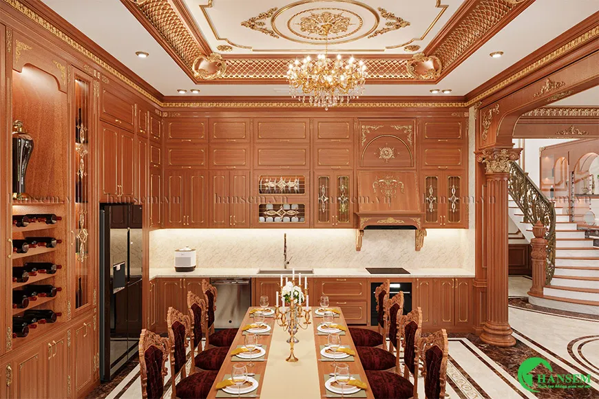 Tủ bếp gỗ tân cổ điển sang trọng