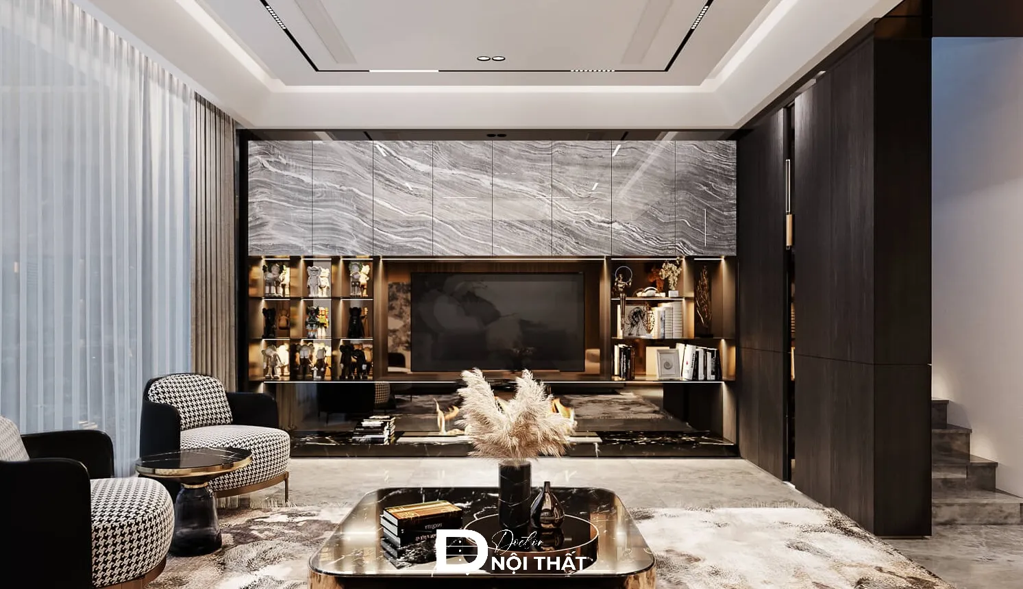 Mẫu kệ tivi kết hợp tủ trưng bày rượu sang trọng, hiện đại