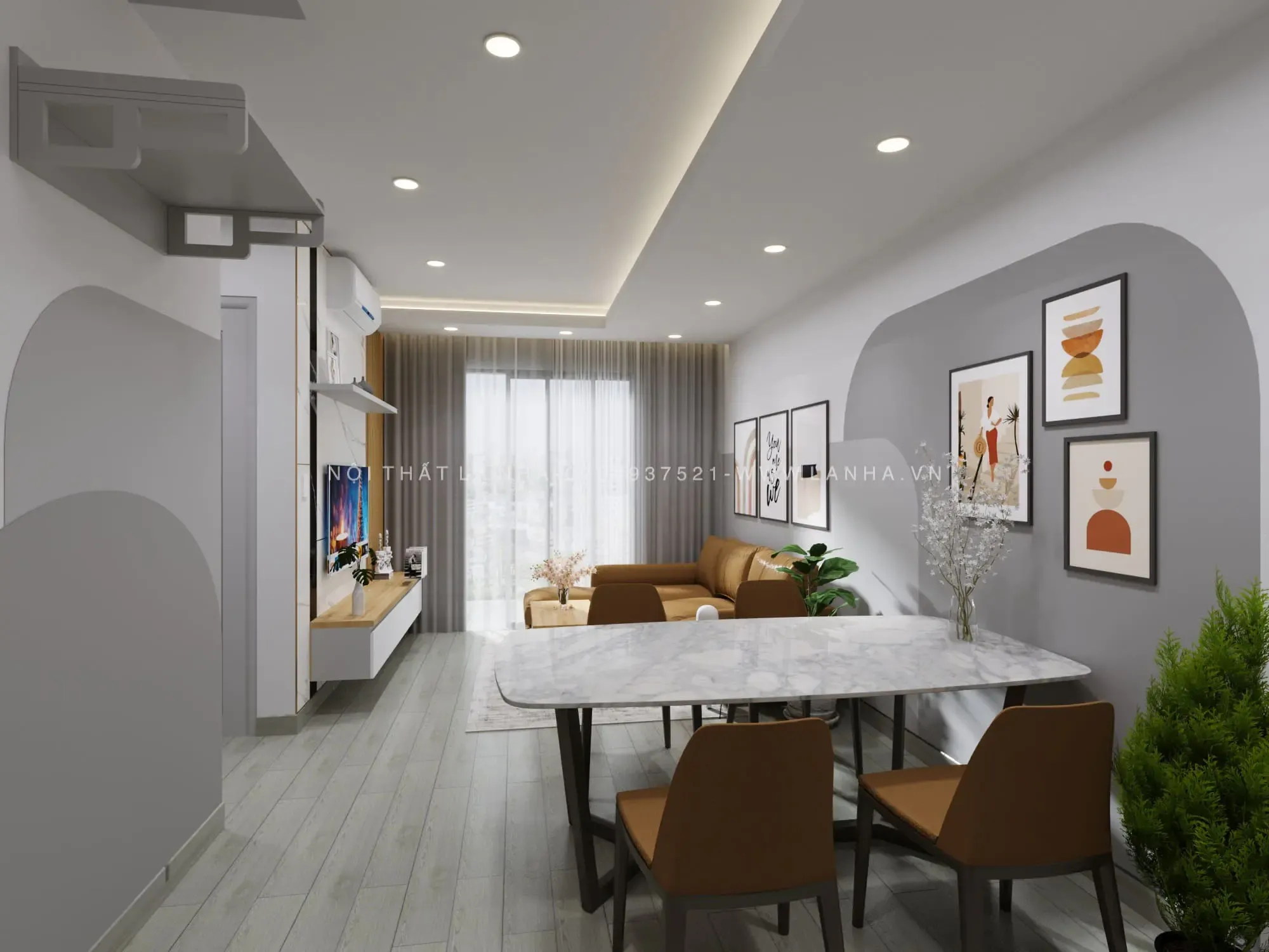 Thiết kế phòng khách liền bếp tại chung cư Diamond Riverside