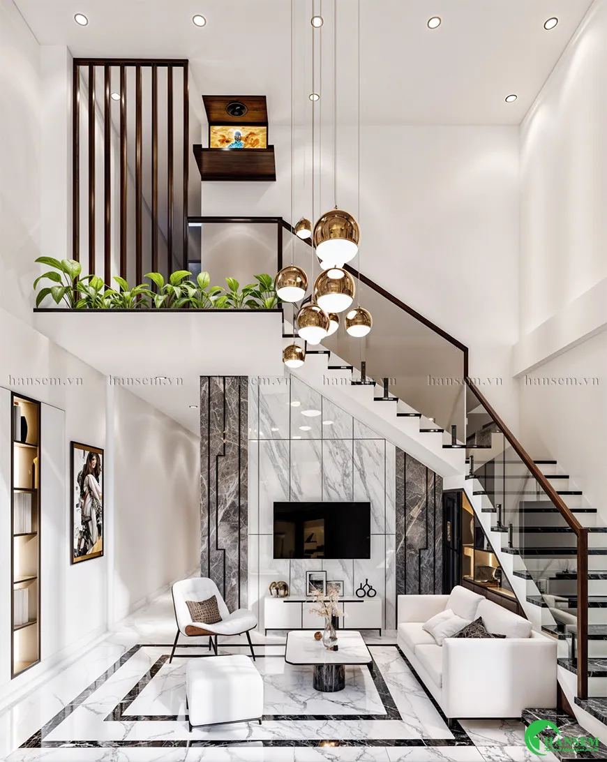 Tận dụng khu vực cầu thang để thiết kế vách tủ chứa đồ tiện lợi