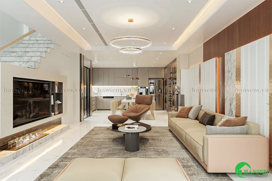 Lối thiết kế mở để "khoe" những đồ nội thất tinh tế và không gian trở nên thông thoáng