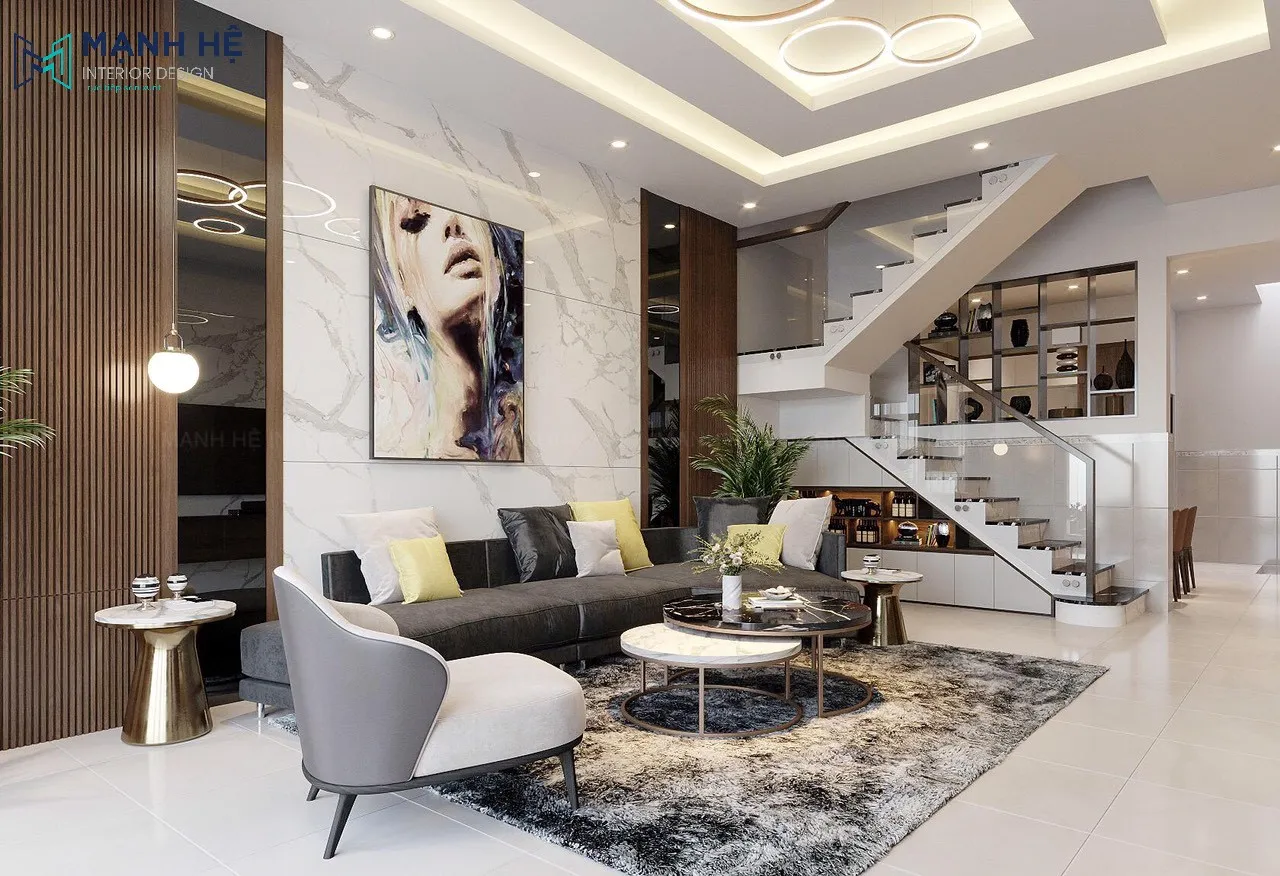 Cách đặt bộ bàn ghế phòng khách sát tường tối ưu không gian