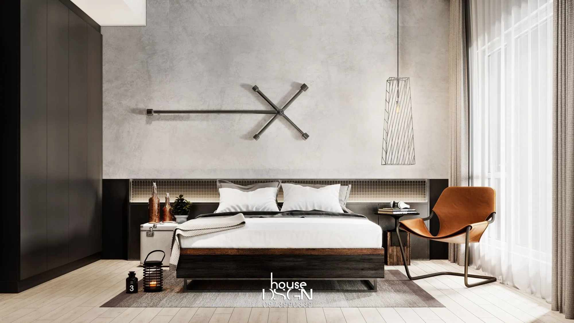 Phòng nghỉ phong cách tân cổ điển với đèn chùm