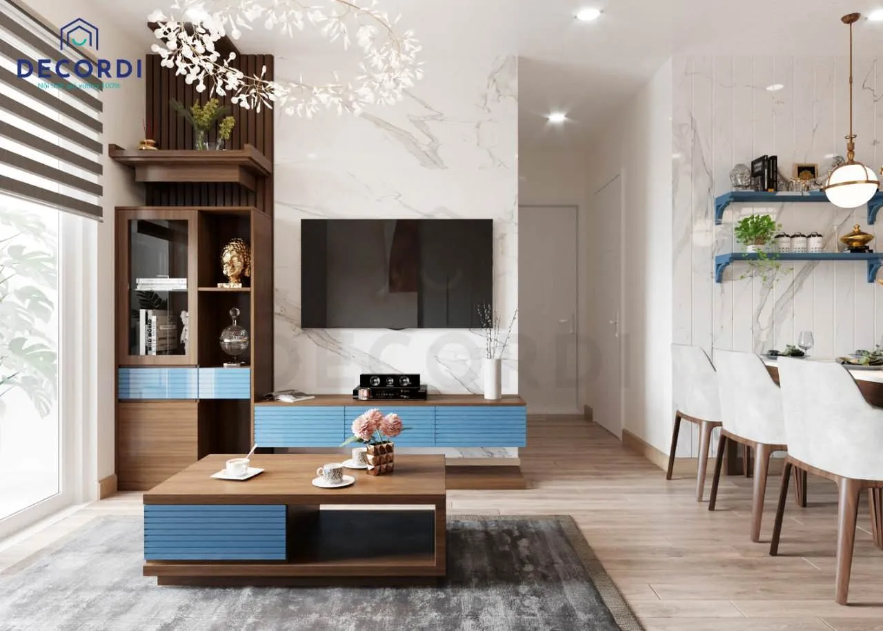 Mẫu kệ tivi kết hợp bàn thờ đặt phòng khách lịch sự