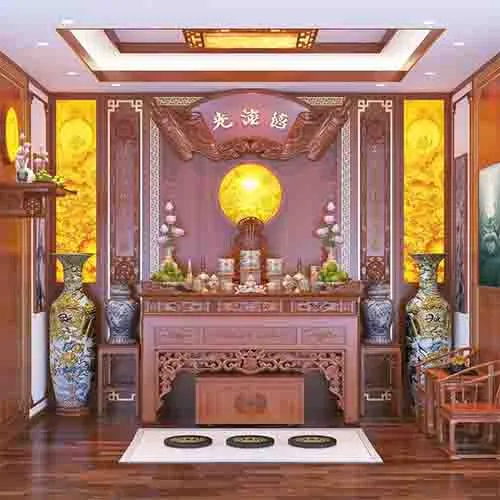 Phòng thờ đẹp cao cấp KGT407, phong cách hiện đại với tủ thờ lớn