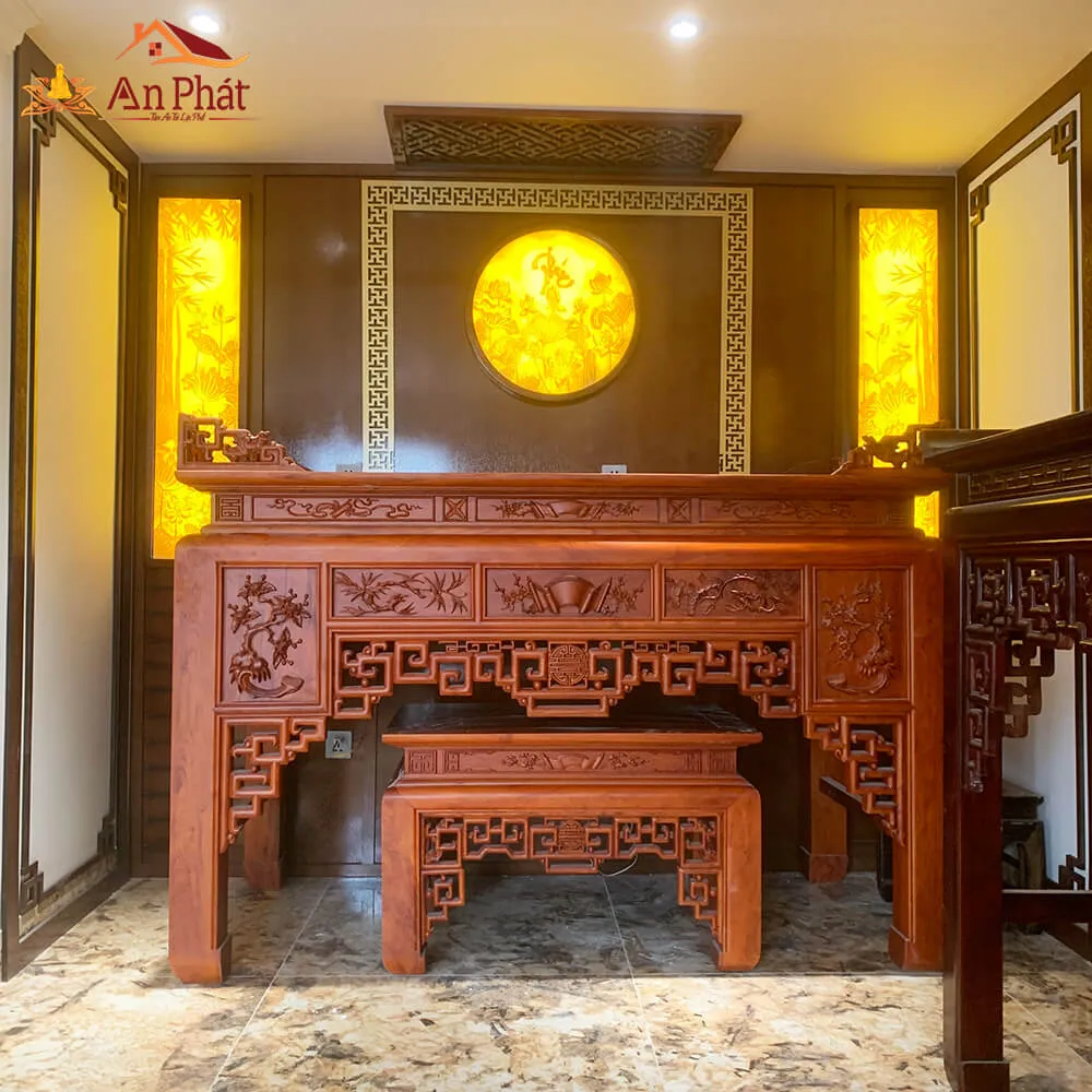 Phòng thờ đẹp gỗ Hương cao cấp, mẫu thiết kế hiện đại, đơn giản