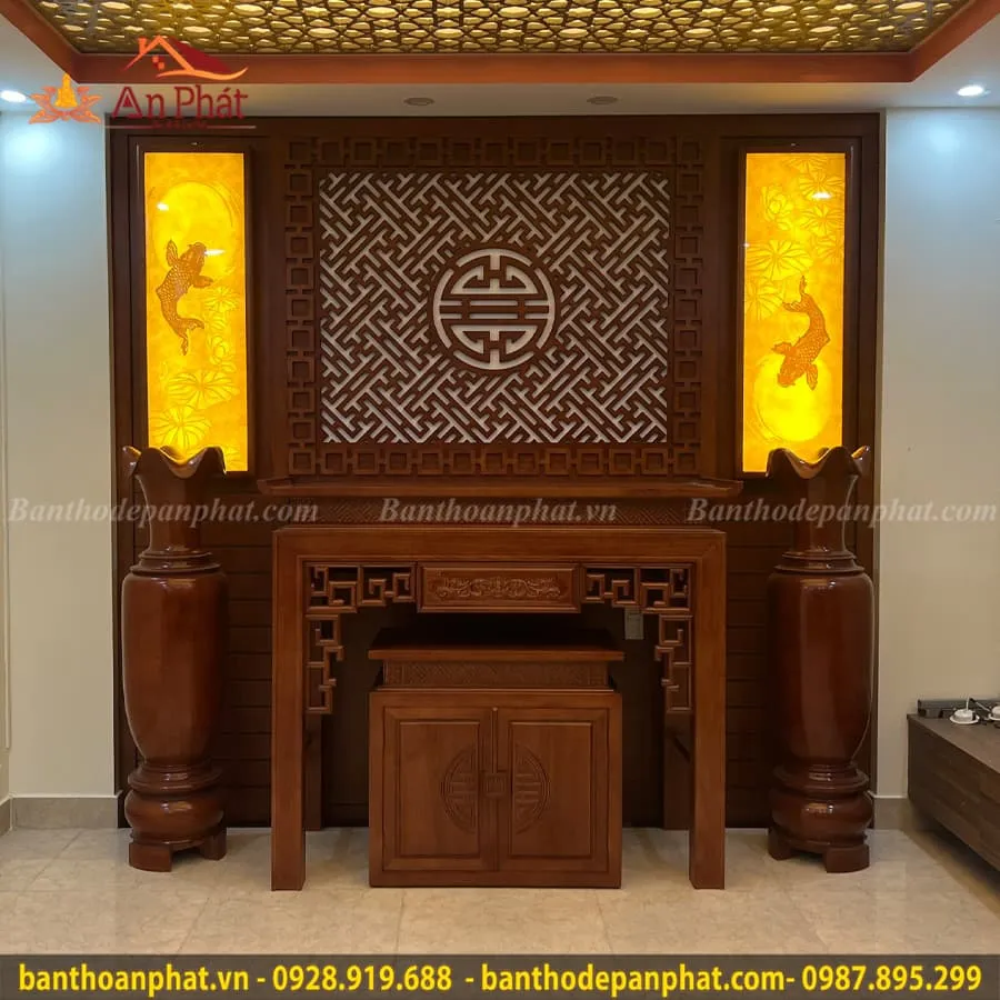 Mẫu phòng thờ đẹp hiện đại gỗ Hương KGT374, thể hiện sự trang nghiêm