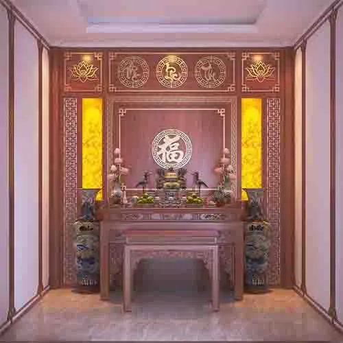 Phòng thờ gia tiên cao cấp KGT413, thiết kế đơn giản, hiện đại và ấm cúng