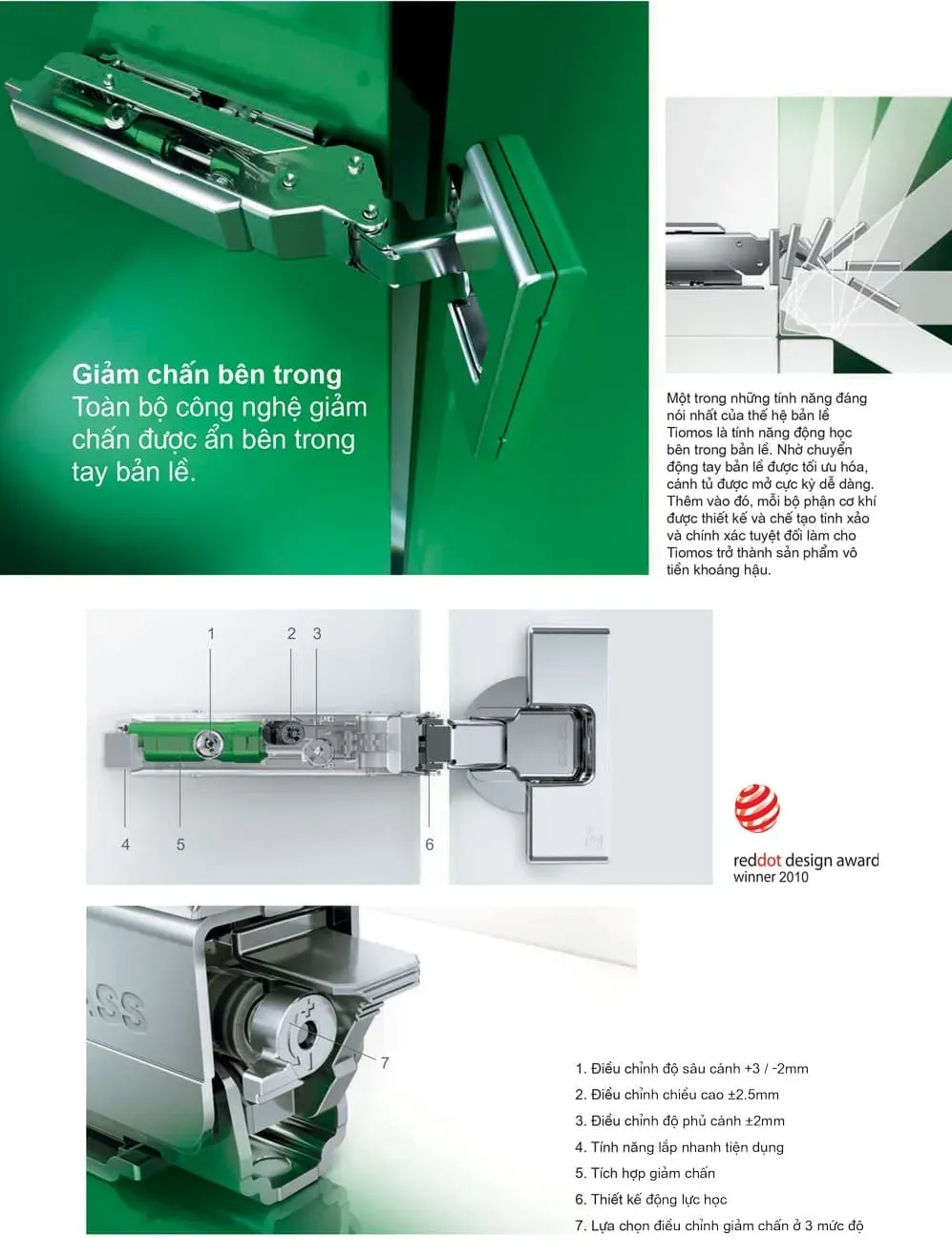 Bản lề GRASS Tiomos với giải thưởng thiết kế Reddot Design Award