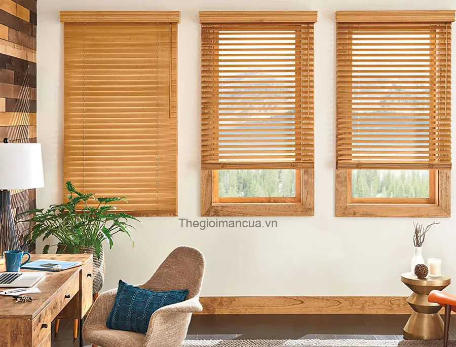 Mẫu rèm sáo gỗ tự nhiên cao cấp mang lại vẻ đẹp sang trọng cho không gian phòng khách