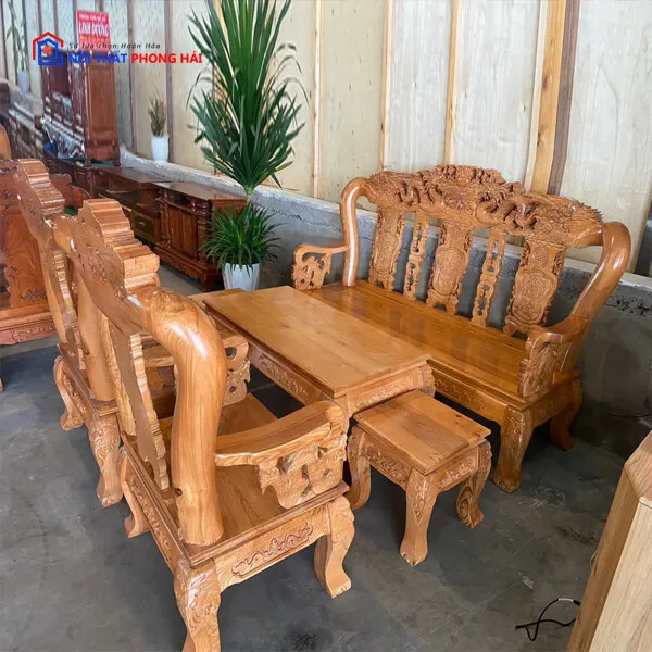 Bộ Salon Tay Rồng 12 Gỗ Sồi Mới 99%