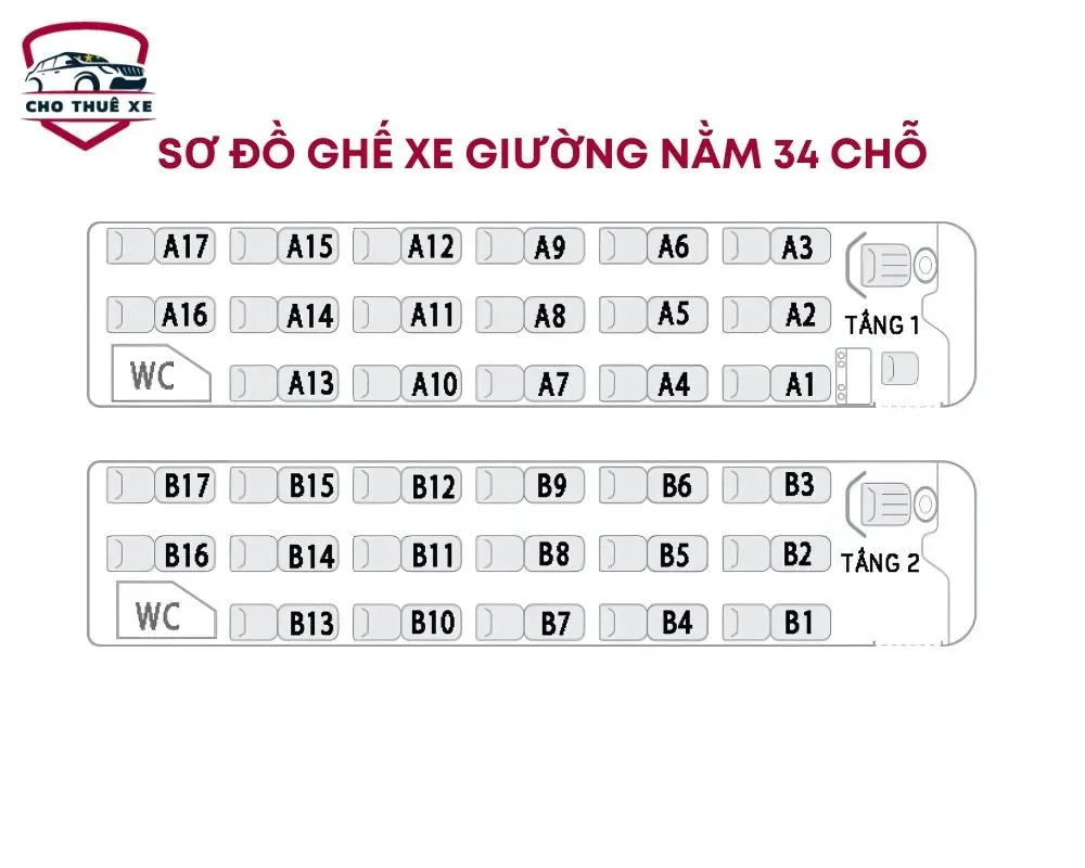 Sơ đồ ghế xe giường nằm 34 chỗ