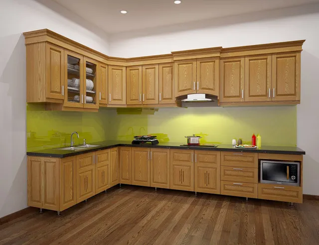 Tủ bếp gỗ sồi phong cách Scandinavian với tông màu sáng tự nhiên
