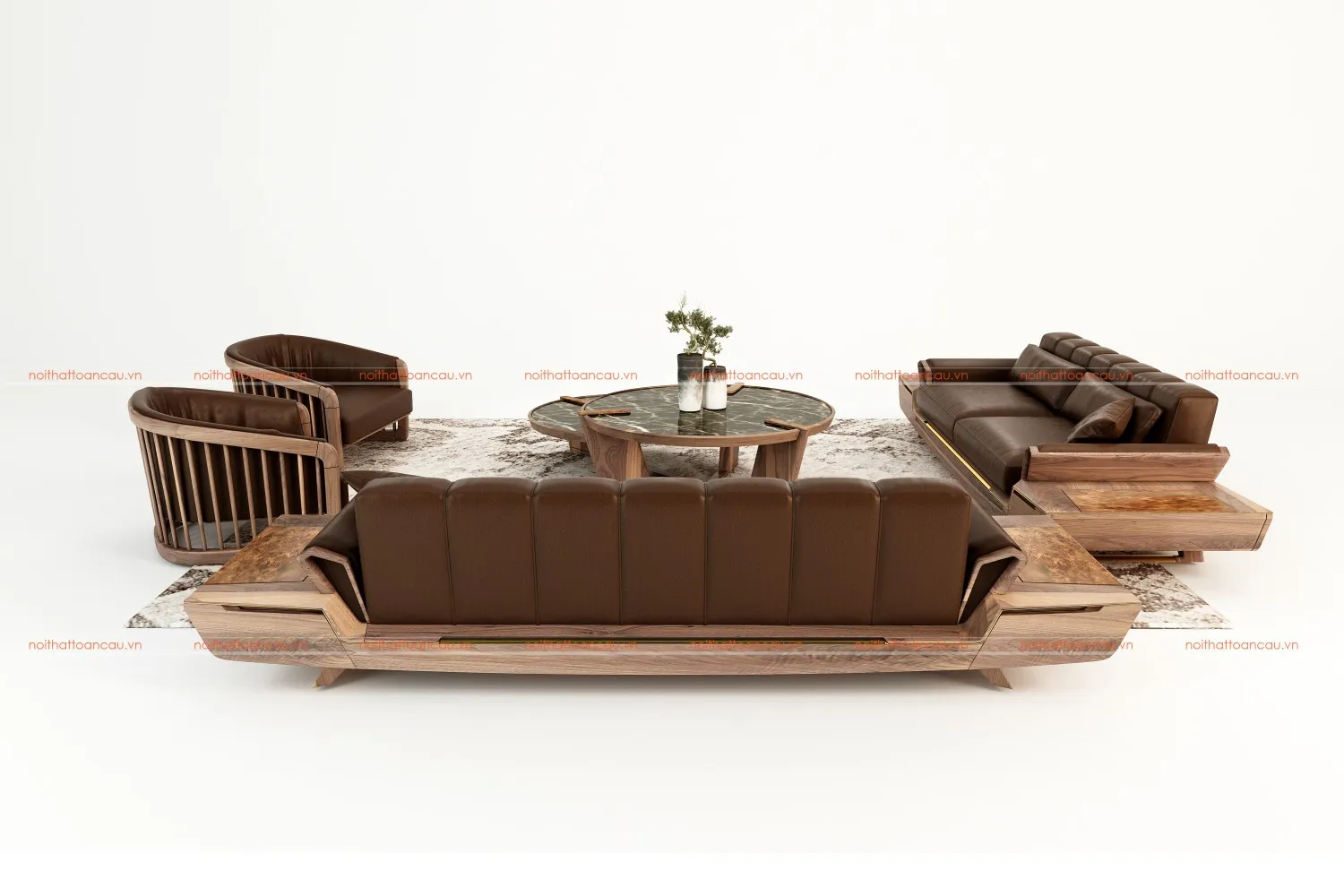 Bàn trà và bàn kẹp đi kèm trong bộ bàn ghế phòng khách bằng gỗ TC146