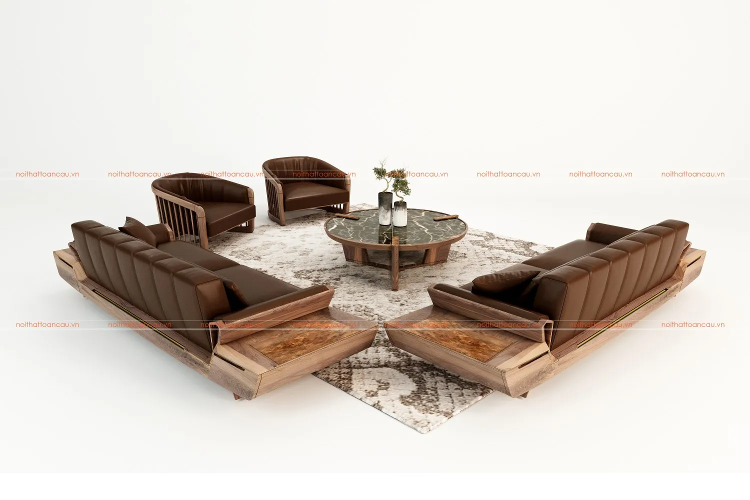 Chi tiết góc của bộ bàn ghế phòng khách bằng gỗ TC146 e