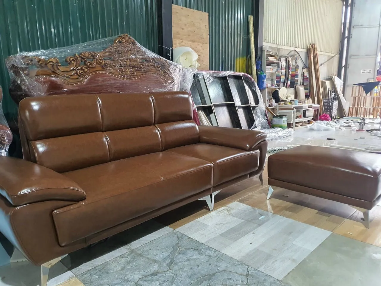 Ghế sofa hiện đại kiểu chữ I bọc da