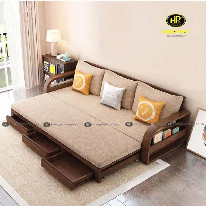 Sofa giường gỗ có ngăn kéo G-08