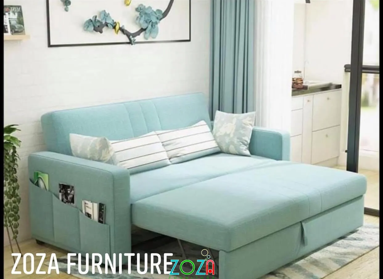 Ghế sofa giường kéo đa năng giá rẻ bọc vải bố màu xám nhạt