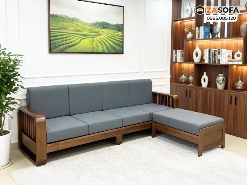 Sofa gỗ chữ L đẹp hiện đại với thiết kế chân cao