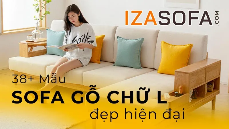 Sofa gỗ góc chữ L tông màu gỗ tự nhiên sáng