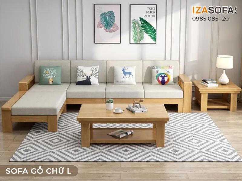 Mẫu sofa gỗ chữ L thiết kế hiện đại, đường nét tối giản