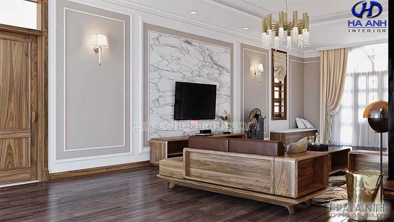 Vân gỗ óc chó cathedral đặc trưng trên bề mặt sofa