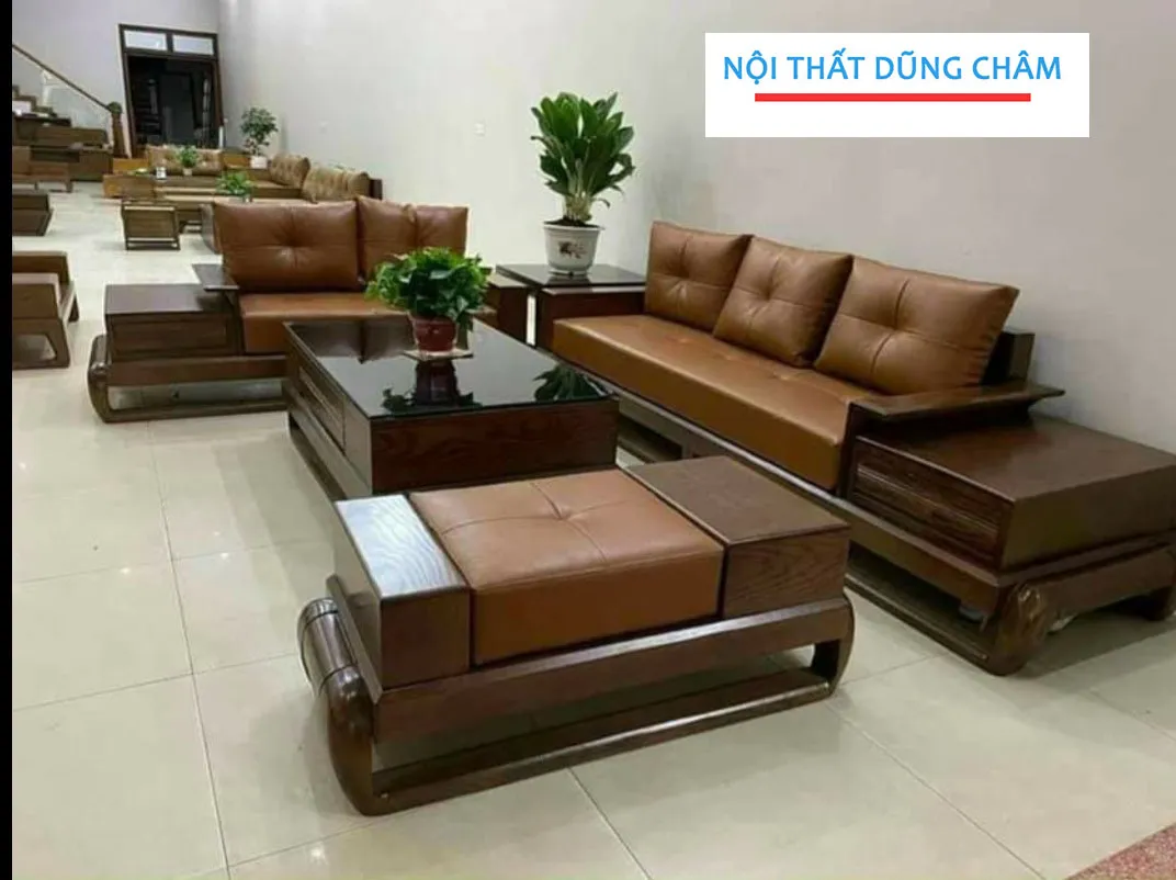 Bộ Bàn Ghế Phòng Khách Gỗ Sồi Cao Cấp Góc Chữ L Màu Tự Nhiên Mới 2025