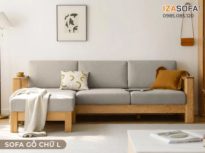 Sofa gỗ phòng khách nhỏ hình chữ L đơn giản