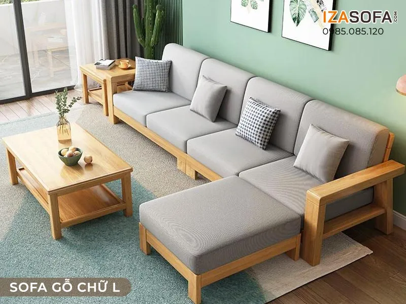 Sofa gỗ sồi Nga chữ L sang trọng, bề thế