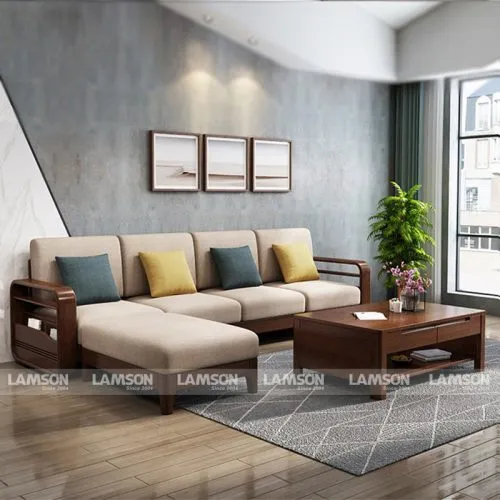 đóng sofa gỗ tự nhiên theo yêu cầu phòng khách