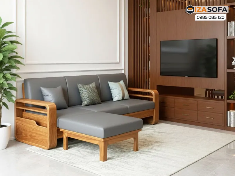 Mẫu sofa gỗ chữ L nhỏ gọn tối ưu diện tích
