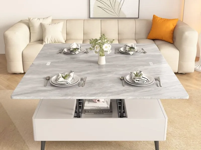 Bộ bàn ăn kết hợp ghế sofa với mặt bàn đá tạo cảm giác dễ chịu cho căn phòng