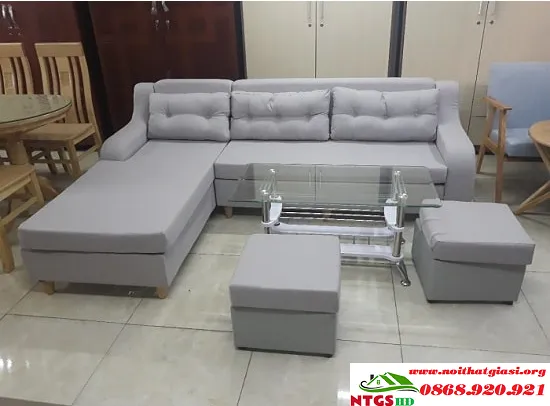 Sofa Chữ L Cao Cấp Màu Ghi Đậm