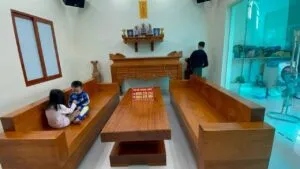Sofa gỗ nguyên khối tự nhiên trong phòng khách sang trọng