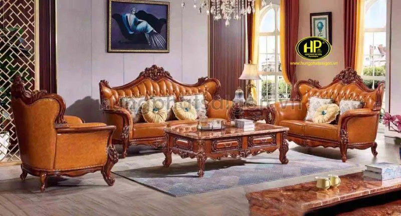 Sofa tân cổ điển luxury da bò M-33