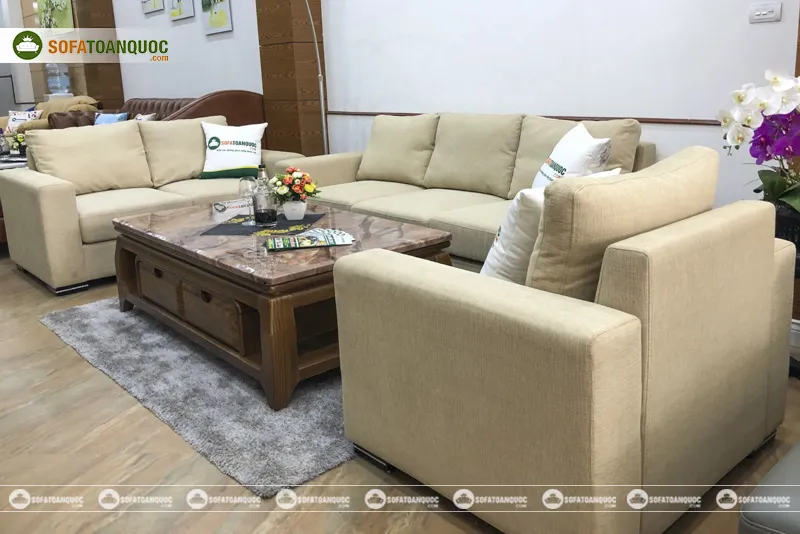 Ghế sofa bọc vải bố màu xám hiện đại cho phòng khách