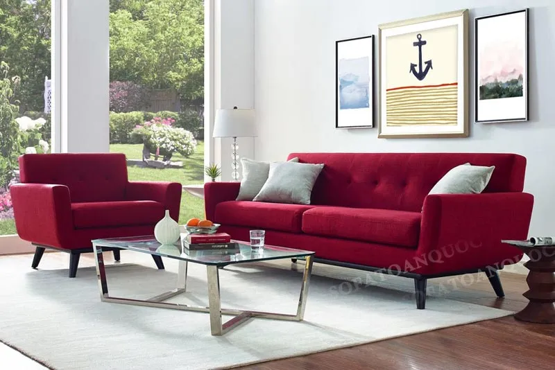 bộ ghế sofa màu đỏ cho phòng khách nhà ống