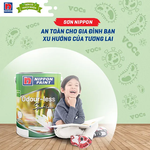 Sơn Nippon Odour-less Spot-less chống bám bẩn, an toàn, gần như không mùi