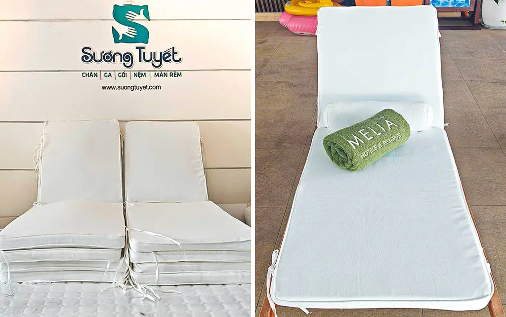 Bộ nệm ghế chống thấm màu trắng kem đẹp, rất thích hợp cho nội thất ngoài trời, ban công.