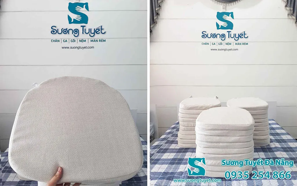 Lót ghế nhà hàng màu trắng tinh đẹp mắt, mang lại cảm giác chống đau nhức khi ngồi lâu.