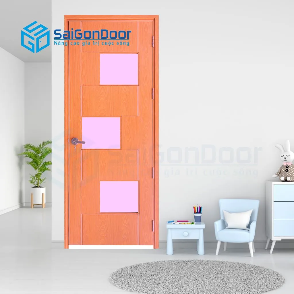 Mẫu cửa gỗ phòng ngủ màu đỏ sôi động