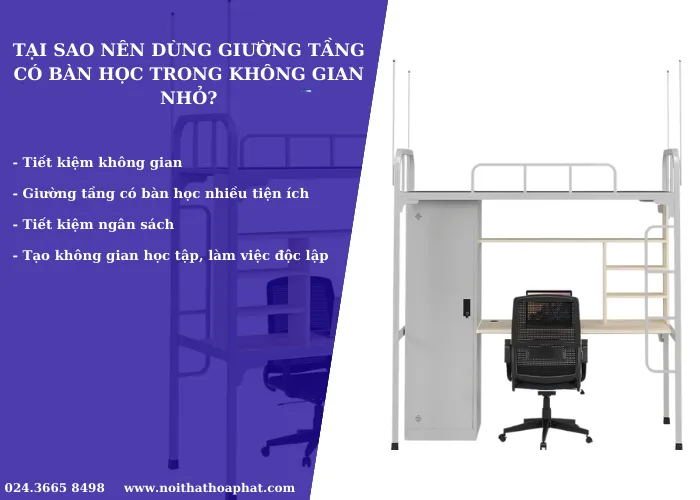 Giường tầng có bàn học cho sinh viên tối ưu không gian nhỏ