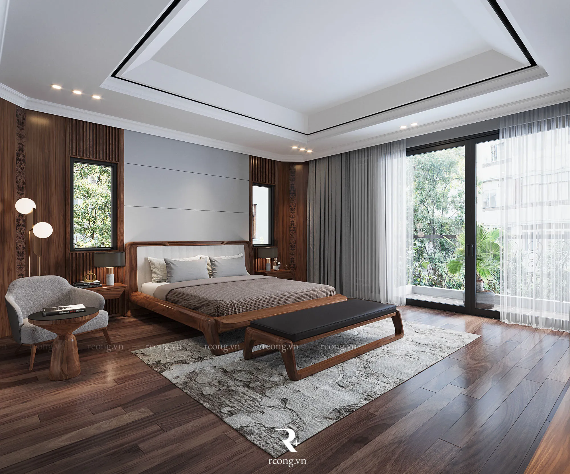 Nội thất gỗ óc chó phong cách hiện đại