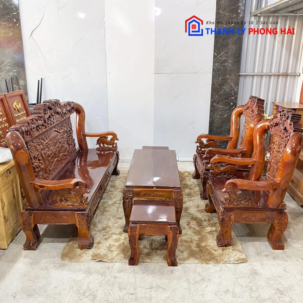 Thanh Lý Bộ Salon Gỗ Tràm Mã Đáo Thành Công Tay 12 Giá Rẻ