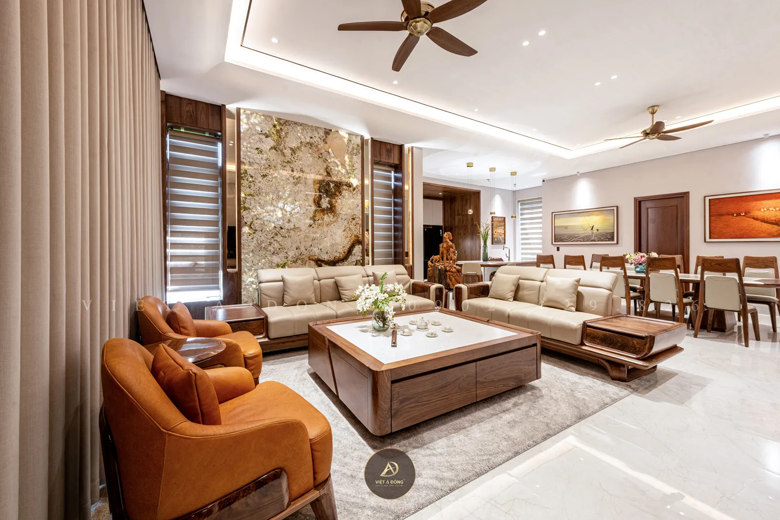 Thi công nội thất biệt thự gỗ óc chó tại Thái Bình