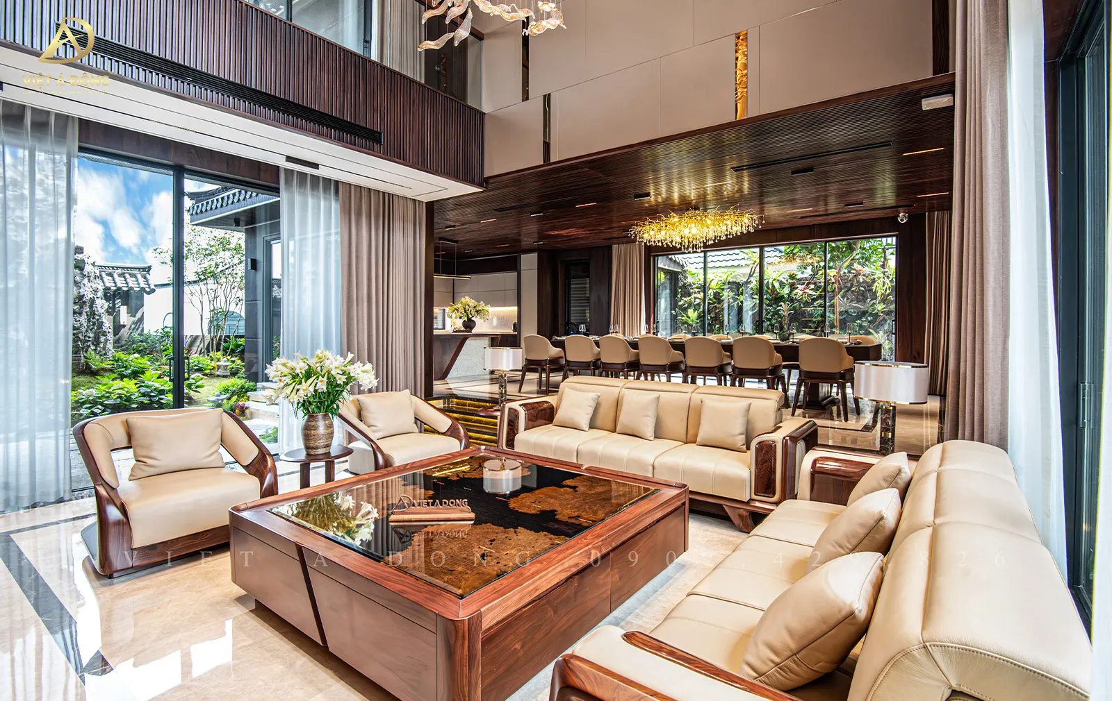 Thiết kế thi công nội thất gỗ óc chó biệt thự Thanh Vân Phủ