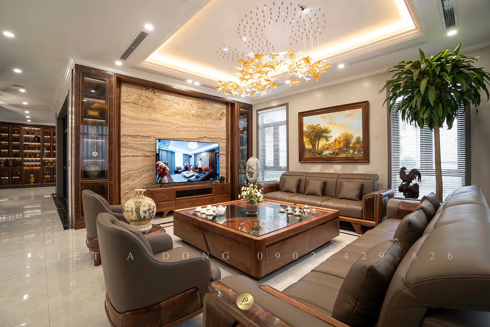 Thiết kế thi công nội thất biệt thự gỗ óc chó Nam Định