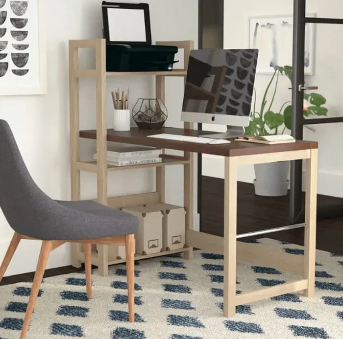 Bàn làm việc chân kệ sách với kết cấu hoàn toàn bằng gỗ