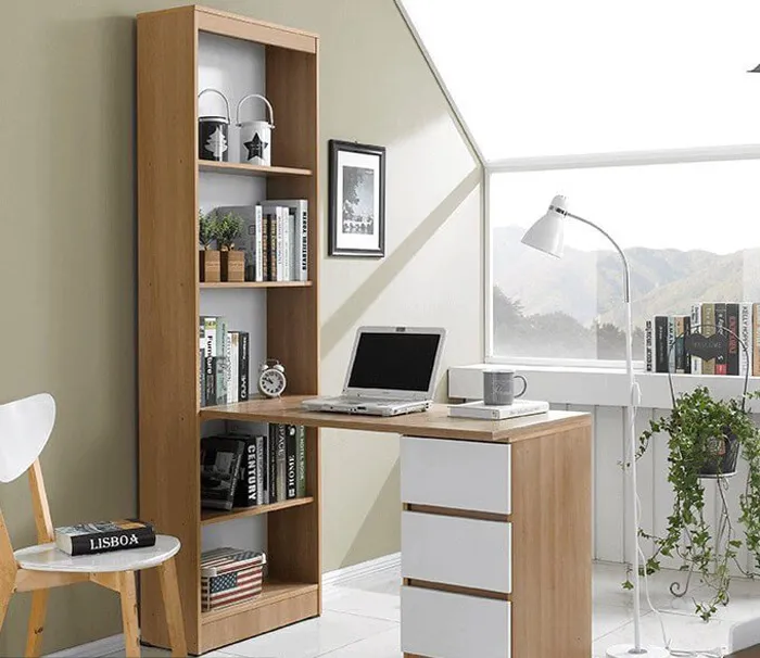 Thiết kế bàn làm việc có giá sách và hộc tủ đa năng