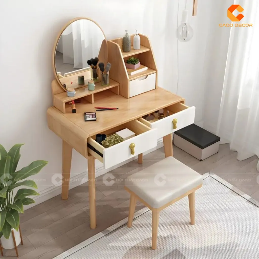 Thiết kế bàn trang điểm gỗ tự nhiên có hộc kéo